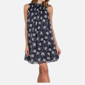 Joie Baltic Print Dress Sleeveless Smocked Neck